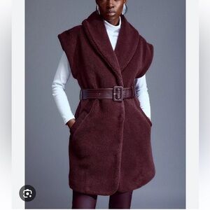 Karen Millen Deep Burgundy Teddy Sleeveless Belted Vest oversized 4